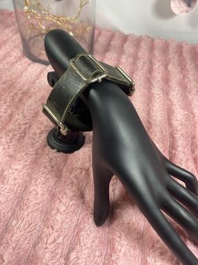 Handcrafted Black Leather Bracelet with Silver-Tone Buckles